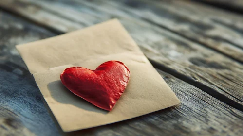 Red Heart Resting on Craft Paper