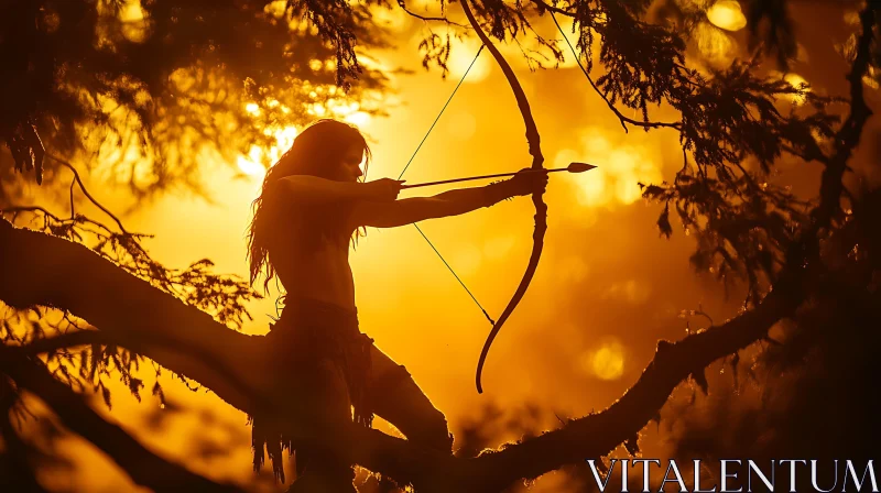 AI ART Silhouette of Archer with Bow