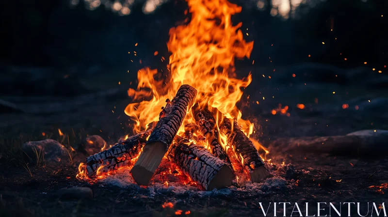 Warm Campfire Against a Forest Backdrop AI Image