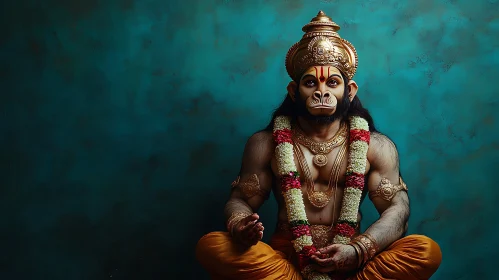 Meditative Hanuman with Golden Crown