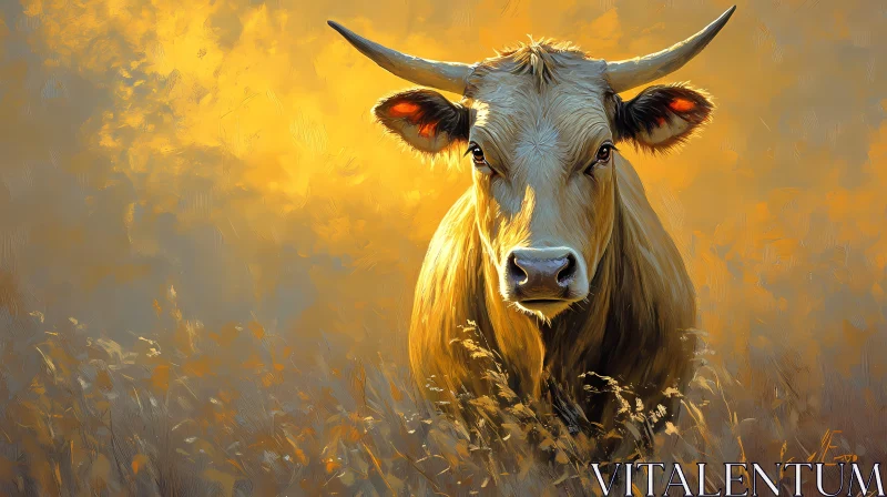 Stately Bull in Sunlit Field AI Image