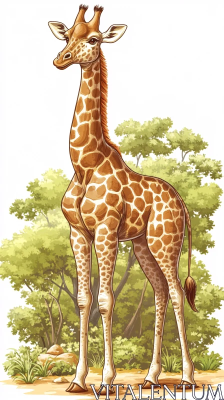 Elegant Giraffe Amidst Greenery AI Image