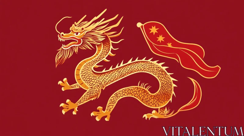 Majestic Golden Dragon Illustration AI Image