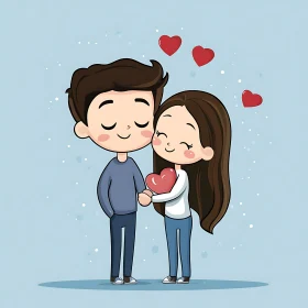 Romantic Cartoon Couple with Hearts