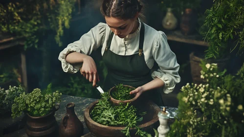 Woman Preparing Herbs