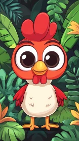 Tropical Jungle Cartoon with Chicken