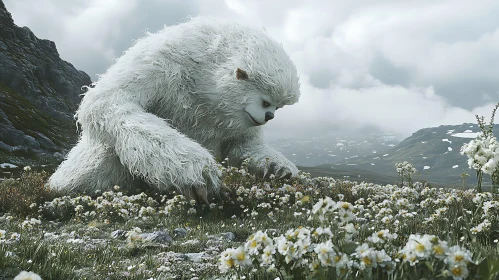 White Bear Amidst Wildflowers