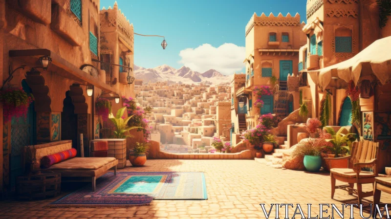 Adventure in Colorful Terraced Cityscapes: An Exotic Orientalist Depiction AI Image