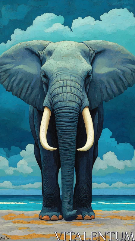 Elephant Artwork by the Sea AI Image