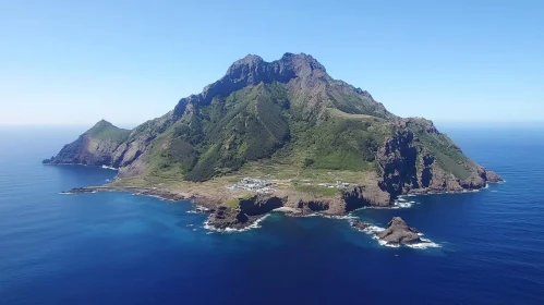 Lush Mountainous Island Surrounded by Ocean