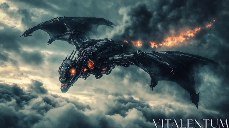 AI ART Cybernetic Dragon in Flight