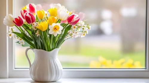 Elegant Tulip Arrangement in Ceramic Pitcher