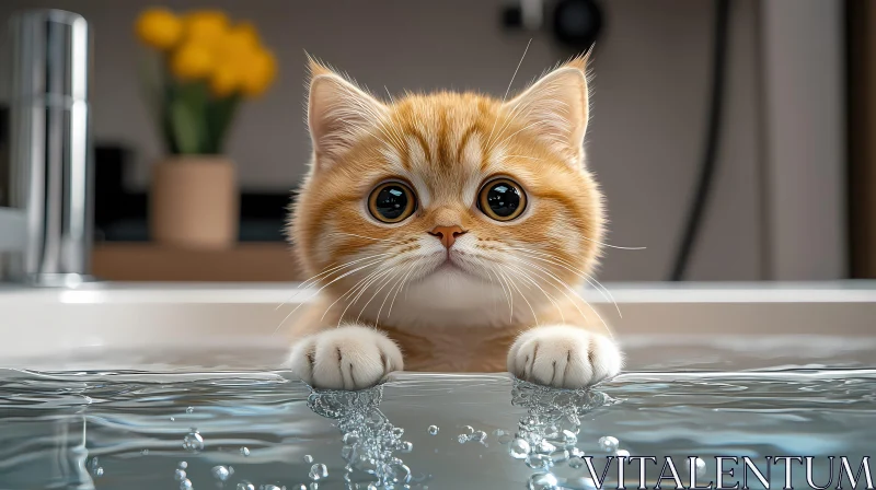 Curious Kitten and Water Play AI Image