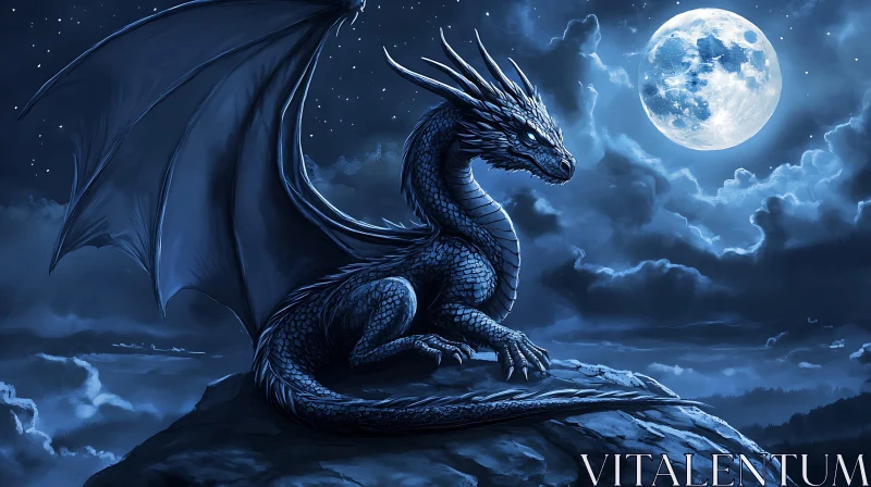 AI ART Blue Dragon Under Moonlight