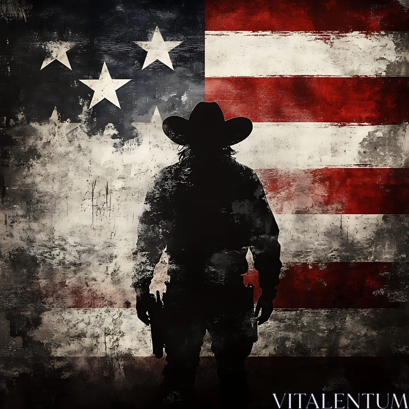 AI ART Silhouette of Cowboy with American Flag