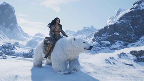 Fantasy Scene: Woman and Polar Bear