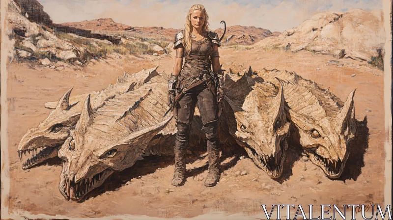 AI ART Desert Warrior with Dragon Skulls