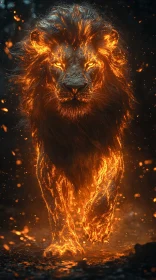 Fiery Mythical Lion in Darkness