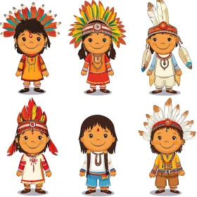 Colorful Native American Kids Cartoon