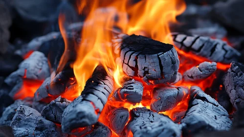 Glowing Coals and Fire Flames in Detail