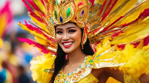 Smiling Woman with Colorful Headdress