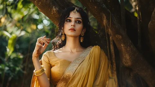 Woman in Saree by the Tree