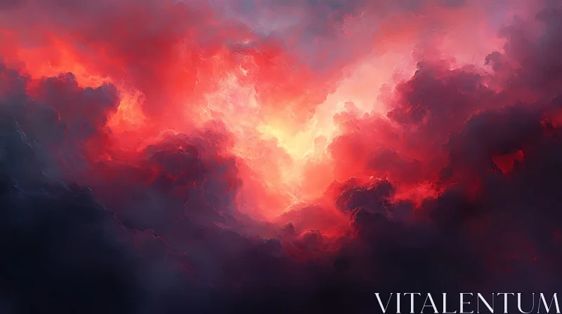 Abstract Art with Red-Hued Clouds and Light AI Image