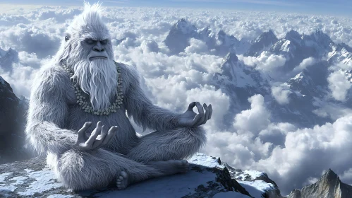 Yeti in Meditation Above the Clouds