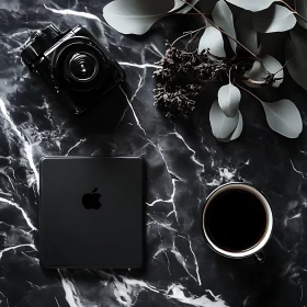 Modern Workspace Essentials on Marble