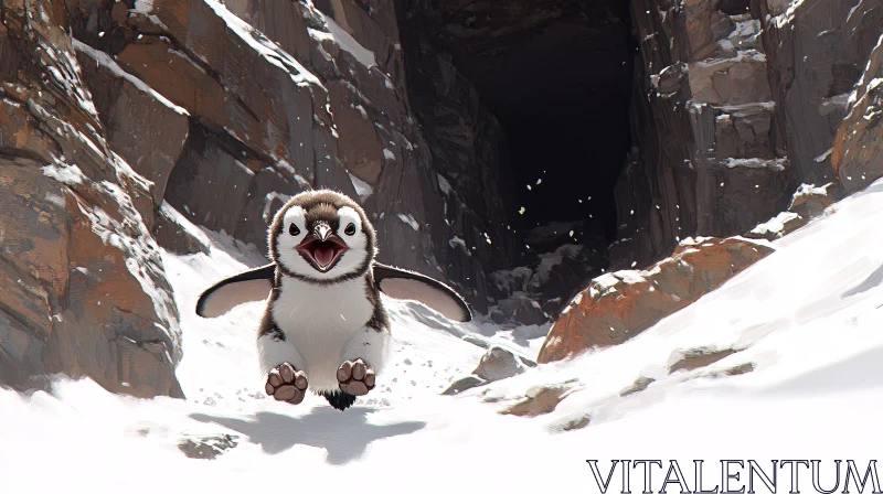 Happy Penguin in Winter Scene AI Image