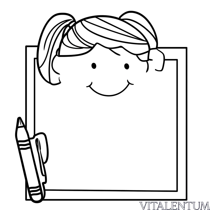 Smiling Girl and Crayon Frame Design AI Image