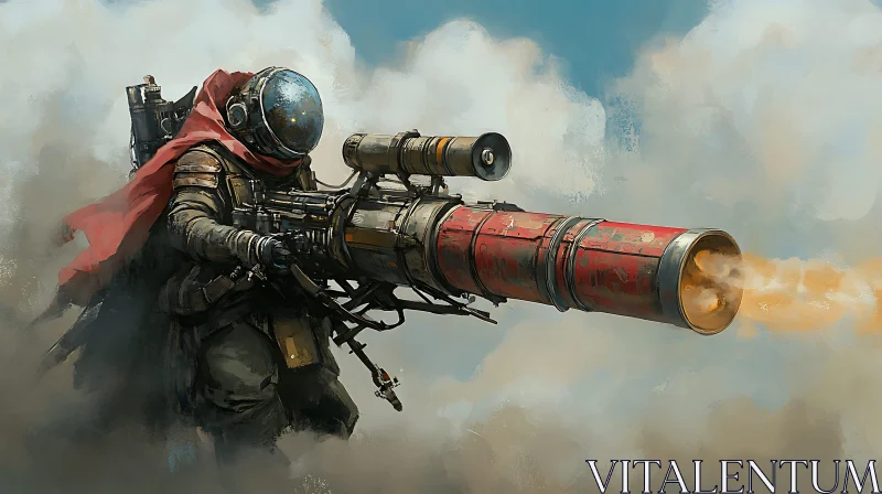 Sci-Fi Warrior with Futuristic Weapon AI Image