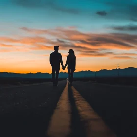 Silhouette Couple Walking at Sunset