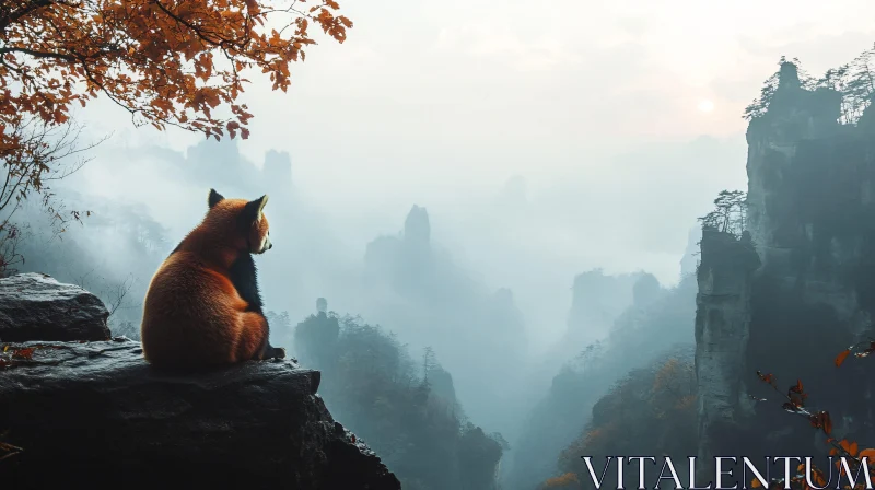 Panda Overlooking Mountains AI Image