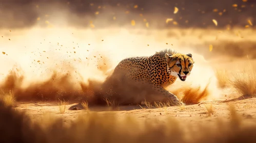 Cheetah Racing Through the Desert