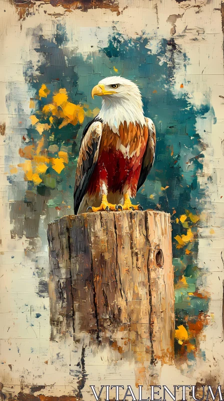 Eagle Painting on Tree Stump AI Image