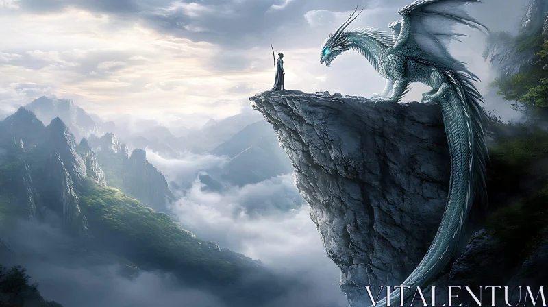 Fantasy Dragon Overlooking Mountain Landscape AI Image