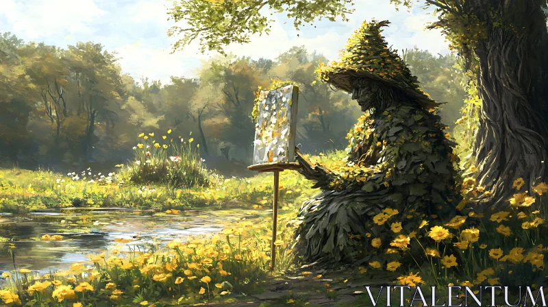 AI ART Leafy Painter by the Pond