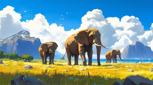 Tranquil Elephants in Nature