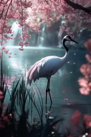 Elegant Crane Amidst Floral Beauty