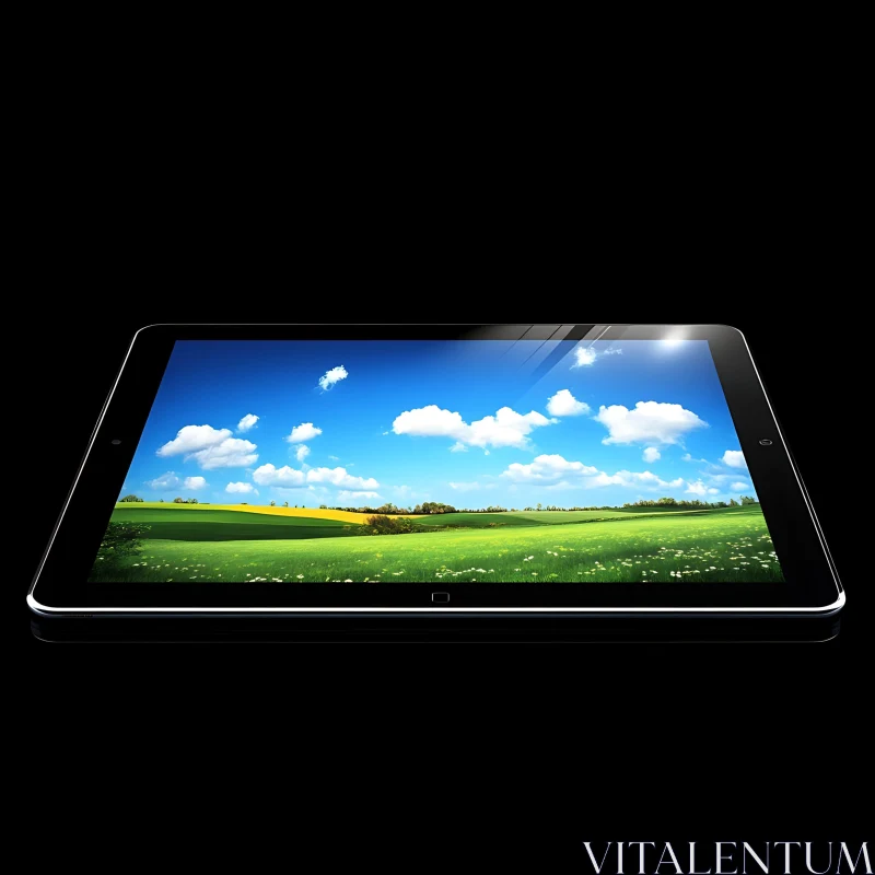 Tablet with Vibrant Nature Scene AI Image