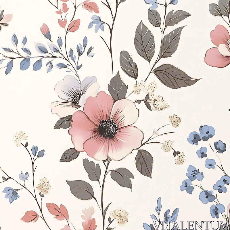 Pastel Floral Botanical Art AI Image