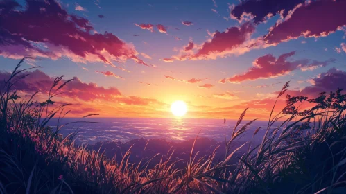 Ocean Sunset with Pink Clouds