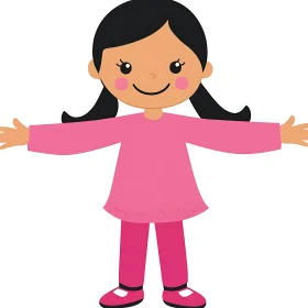 Cute Girl Cartoon with Open Arms