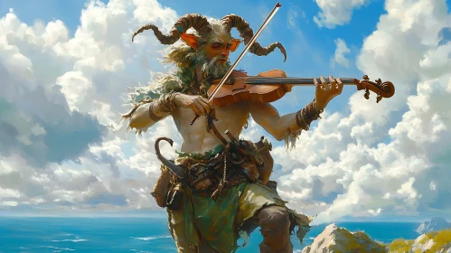 Horned Musician: A Faun's Violin Melody