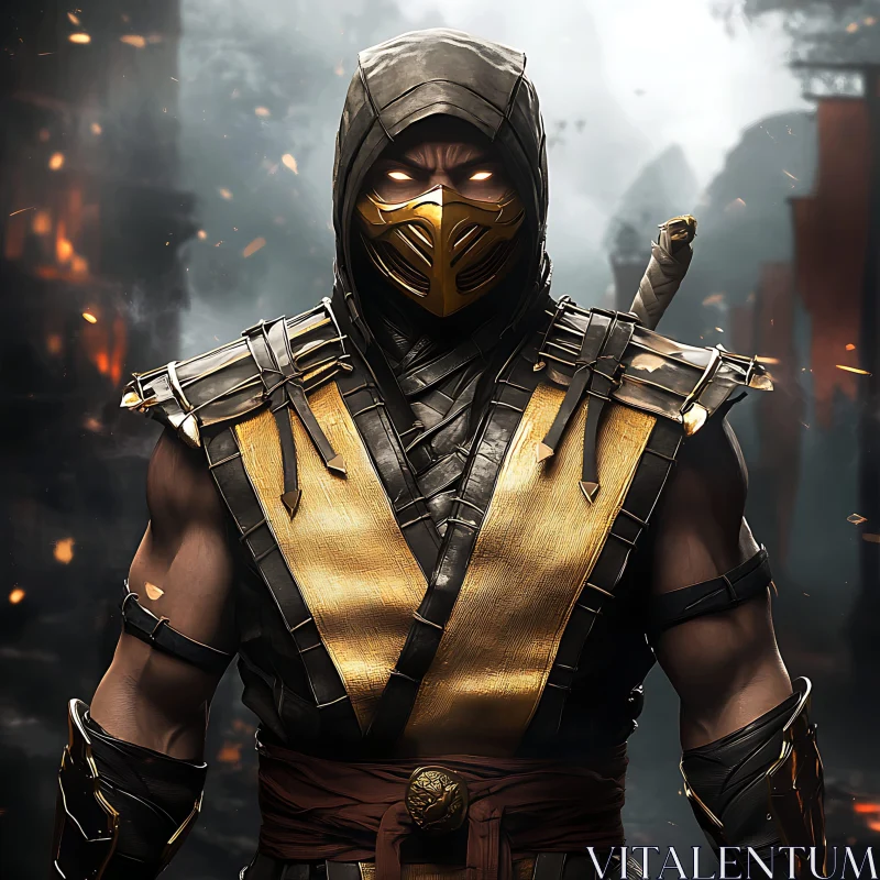 Mysterious Warrior in Gold and Black Armor AI Image