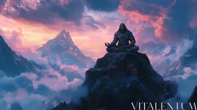 AI ART Serenity on the Summit: Meditative Pose