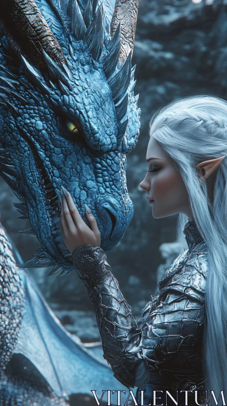 Elf's Gentle Touch on Dragon's Scale AI Image