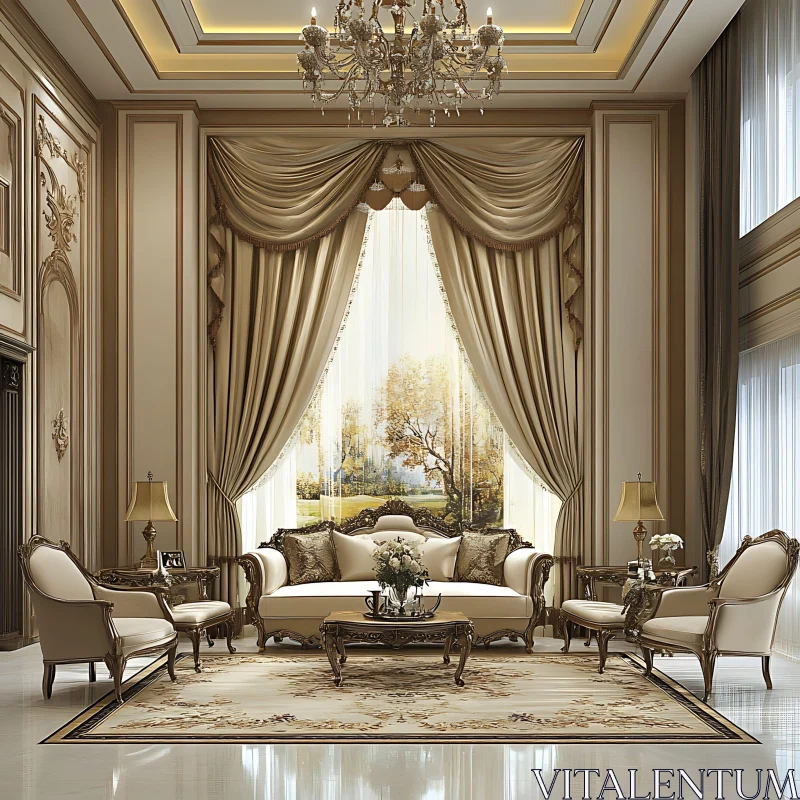 AI ART Elegant Beige and Gold Classical Living Room