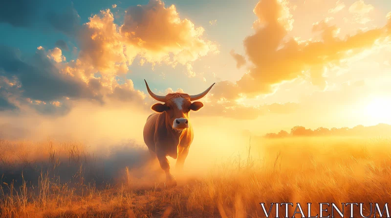 Cow in the Sunlit Landscape AI Image